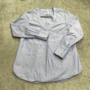 J.Crew Thomas Mason Shirt Blouse Womens 000 Blue V-Neck Long Sleeve Cotton Top